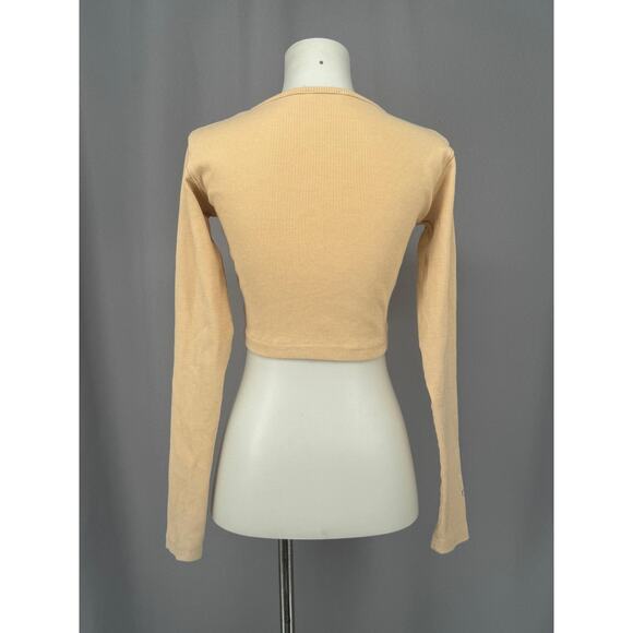 Meshki Cropped Shirt Womens Small Scoop Neck Long Sleeve Slim Top Button Y2K - Picture 4 of 7